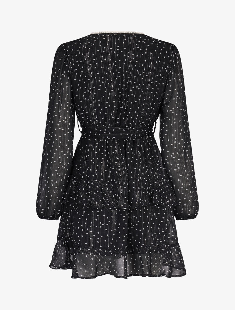 Robe courte à volants superposés imprimé pois - noir - 2