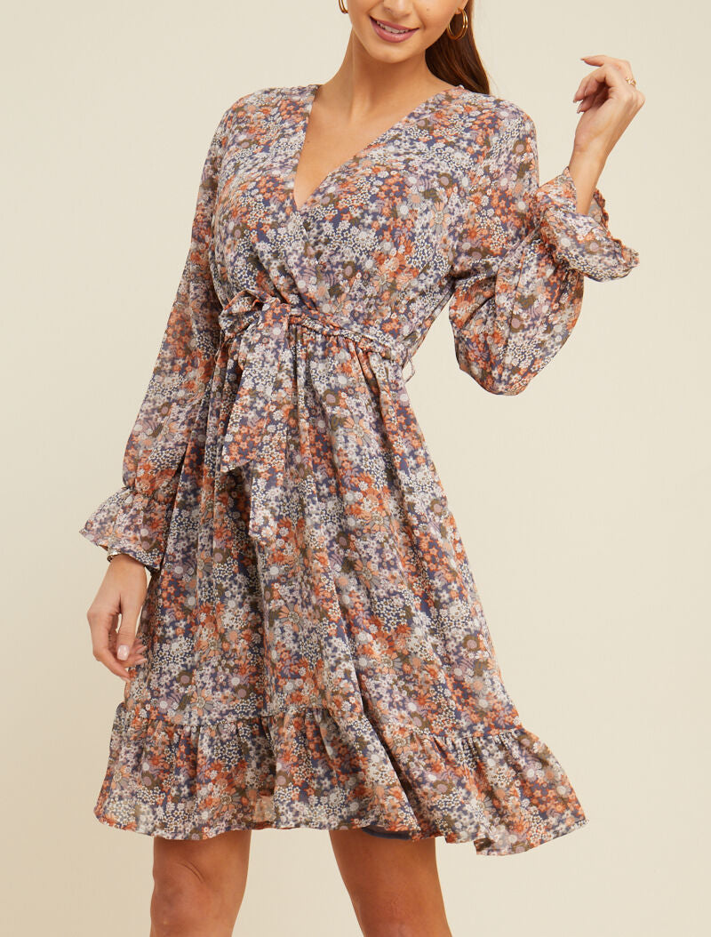 Robe bohème patineuse imprimé floral - bleu - 4