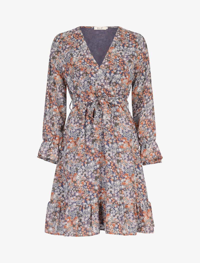 Robe bohème patineuse imprimé floral - bleu - 2