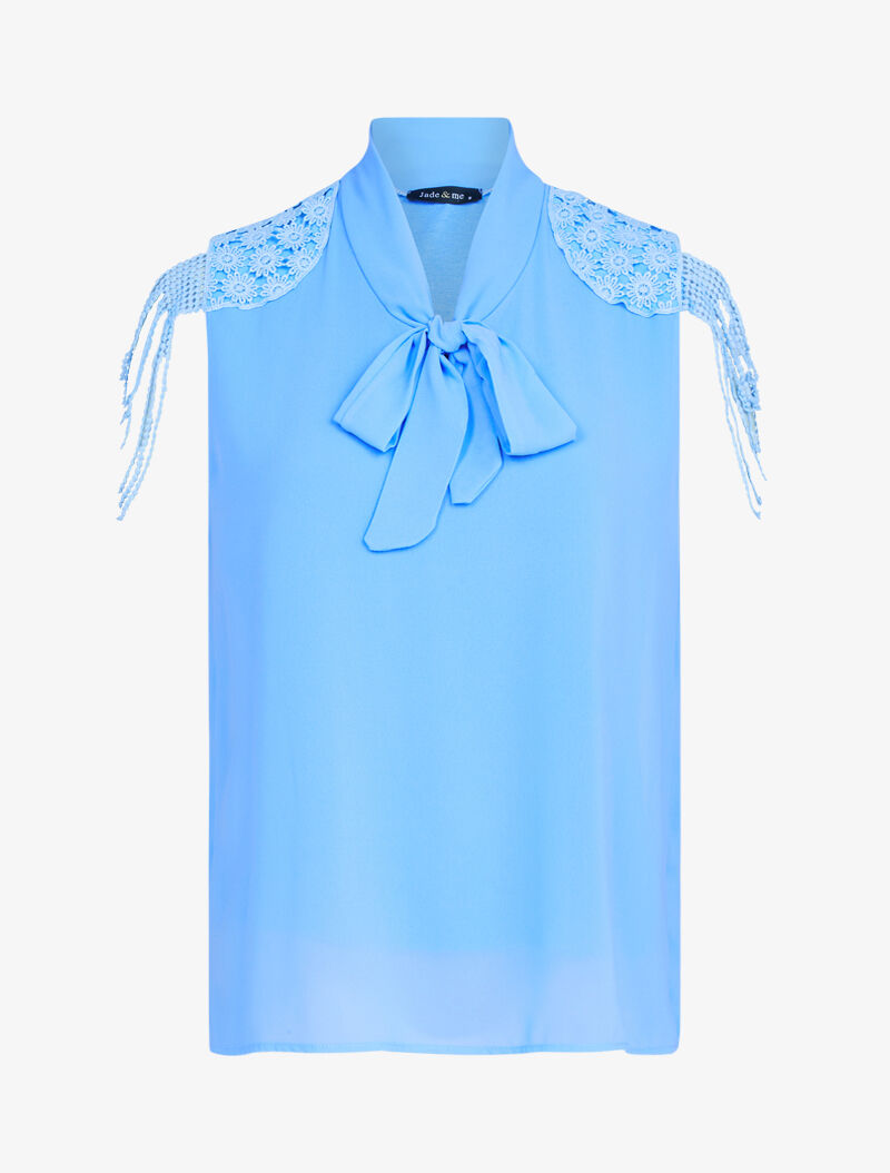 Top à épaules en crochet stylisé - bleu ciel - 1