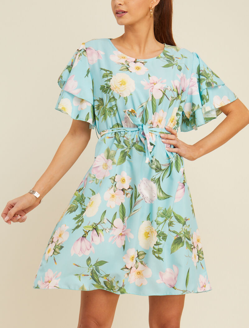 Robe à manches volantées - turquoise - 4