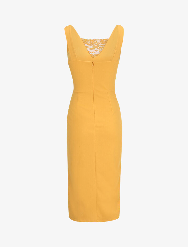 Robe à empiècements dentelle - jaune - 3