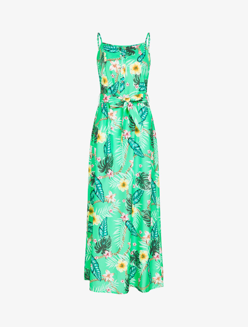 Robe à imprimés floral et chaînes - vert menthe - 1
