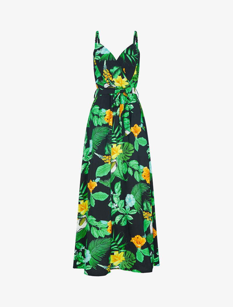 Robe fluide à imprimé tropical - noir - 3