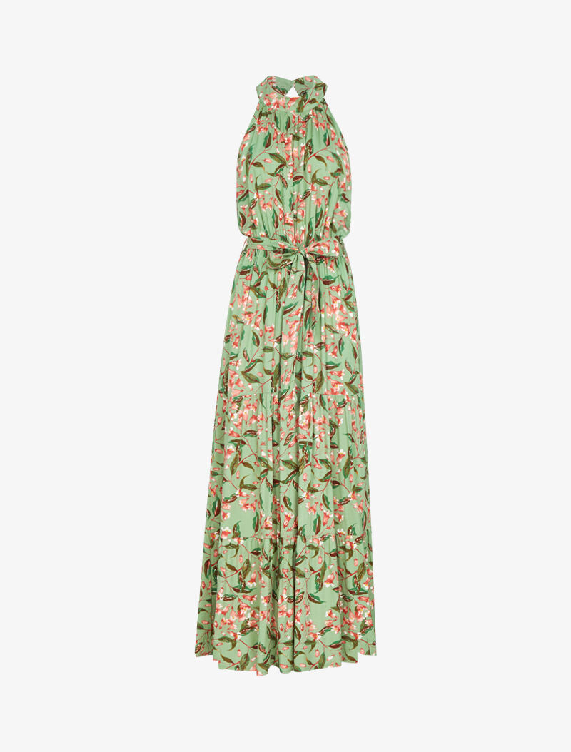 Robe à col americain et imprimé floral - vert - 1