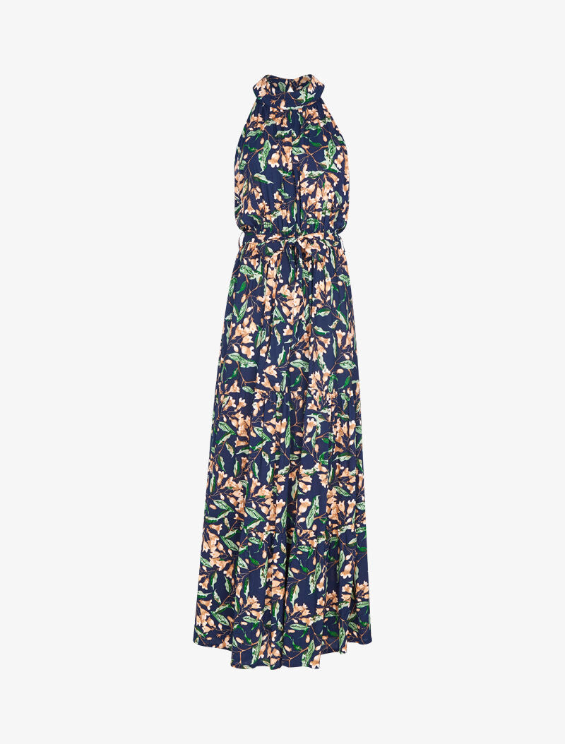 Robe à col americain et imprimé floral - marine - 1