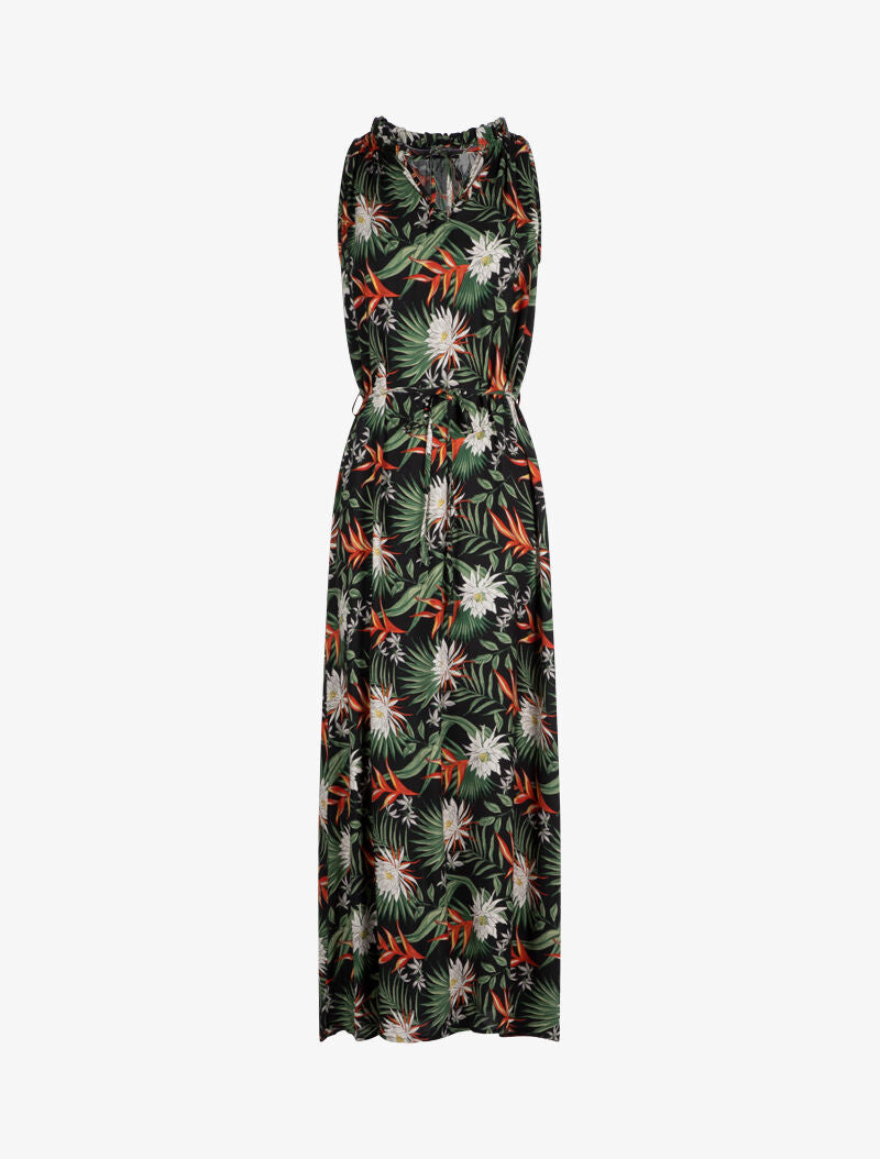 Robe imprimée à encolure montante volantée - noir - 1