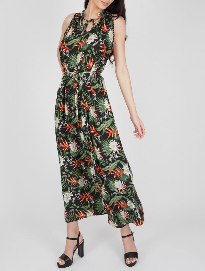Robe imprimée à encolure montante volantée - noir - 3