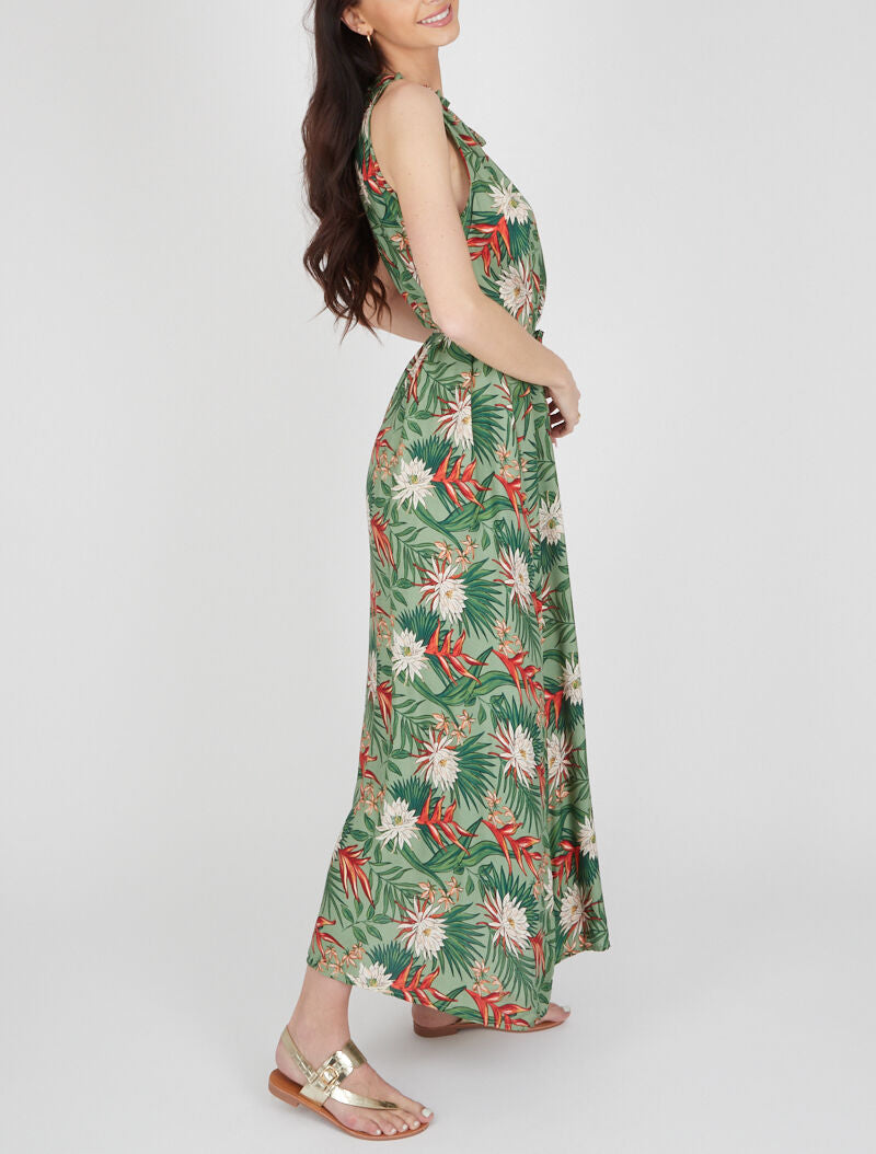 Robe imprimée à encolure montante volantée - vert - 3