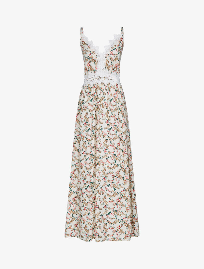 Robe fleurie à détails crochet - beige - 1