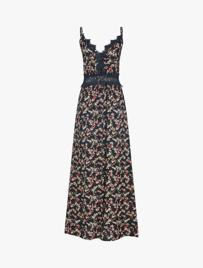Robe fleurie à détails crochet - noir - 4
