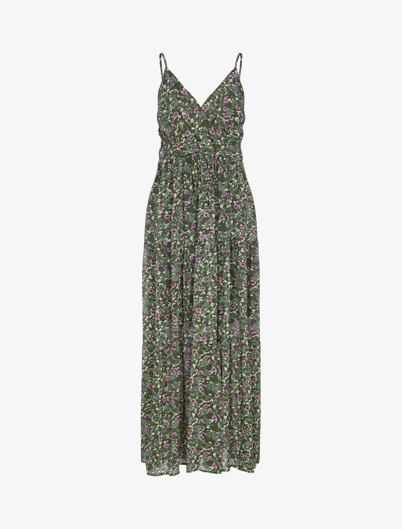 Robe fleurie à taille élastiquée - kaki - 1