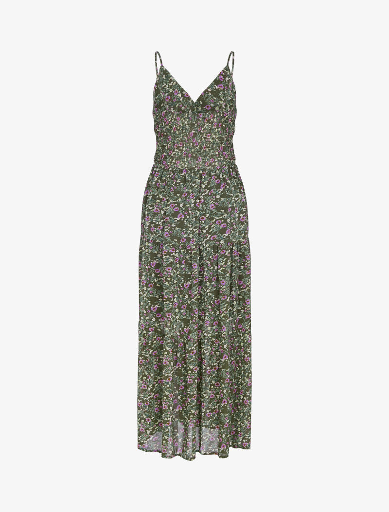 Robe fleurie à taille élastiquée - kaki - 2
