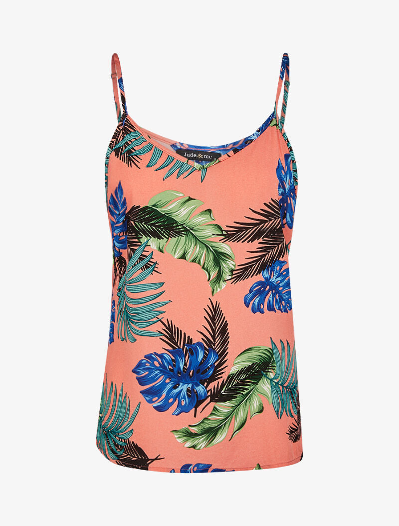 Débardeur à imprimé feuilles tropicales - corail - 1