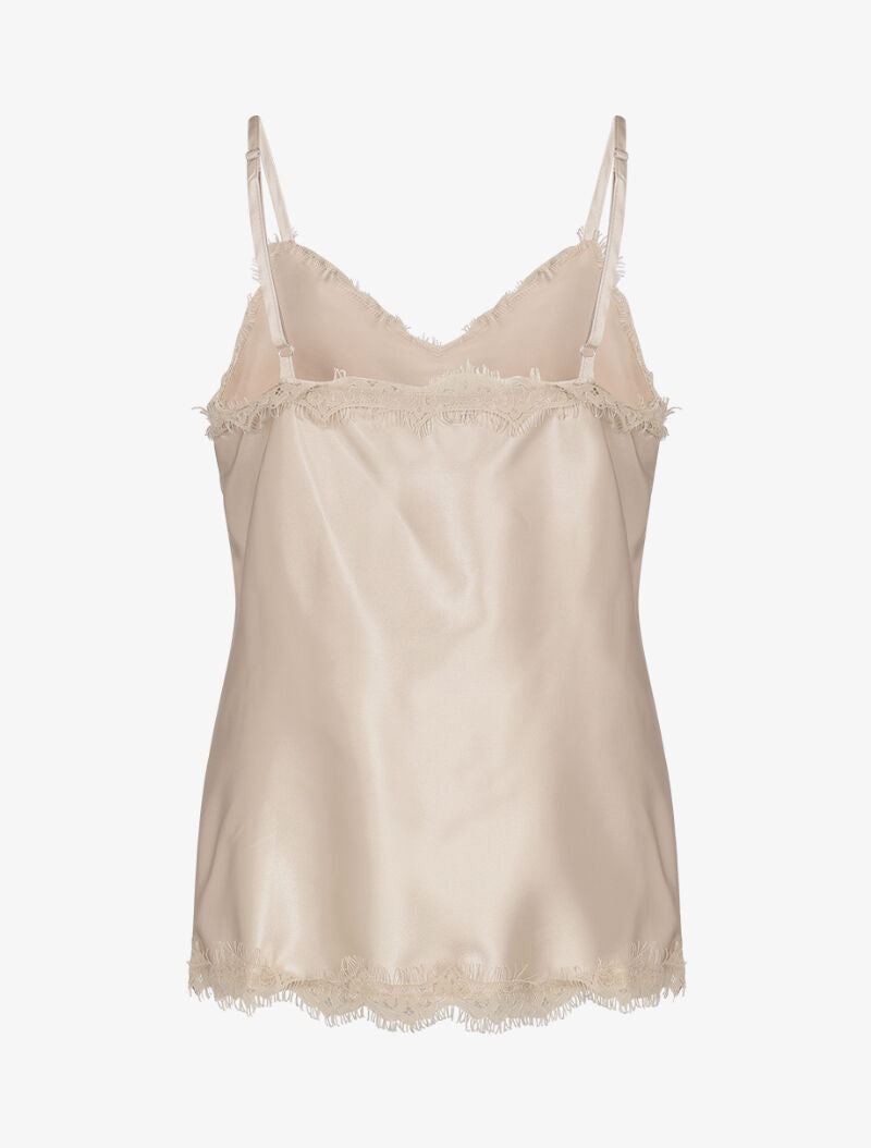 Débardeur satiné à bords dentelle - beige - 2