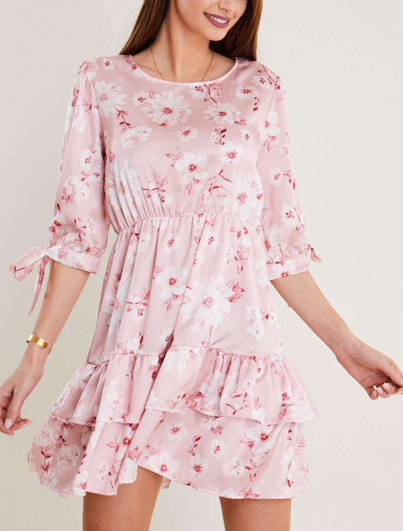 Robe imprimée à rangées de volants - rose - 1