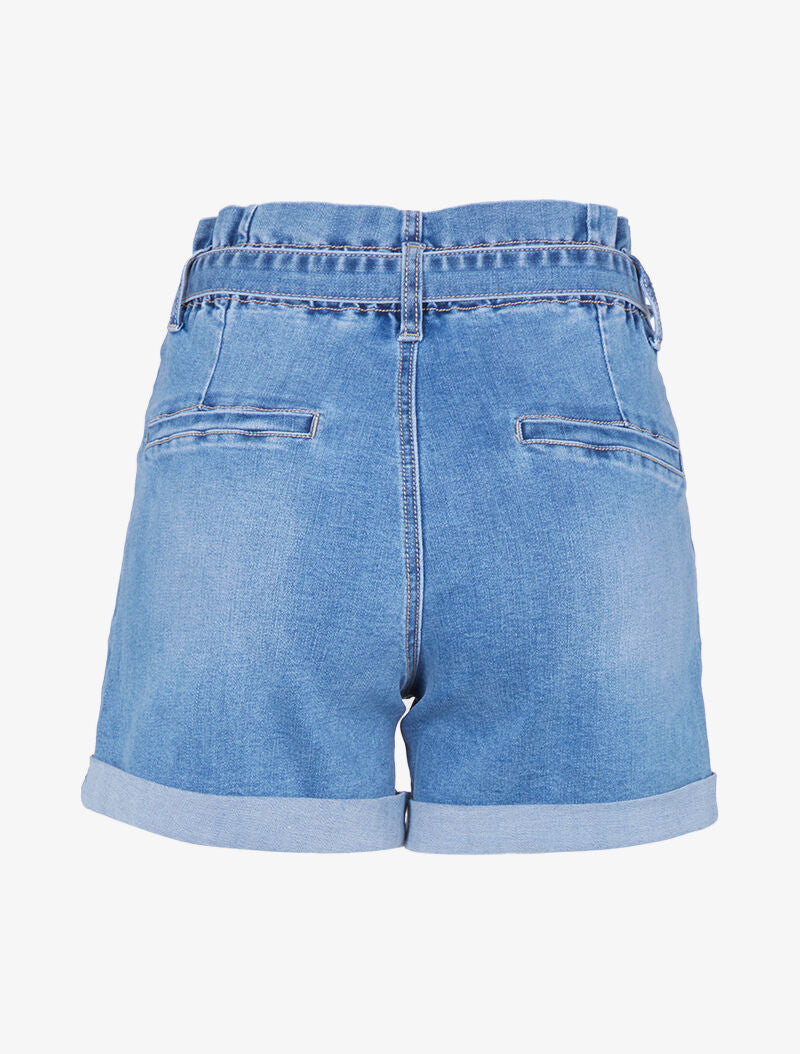 Short ceinturé et à plis - bleu denim - 4