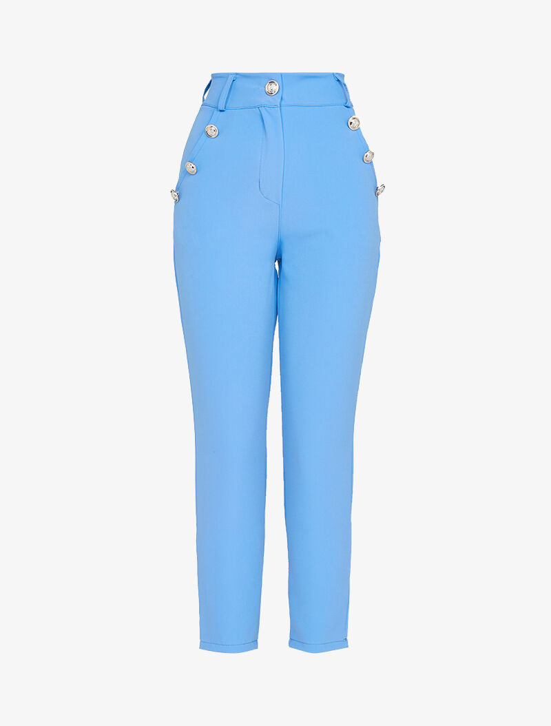 Pantaloni 7/8 con bottoni decorativi. - azzurro cielo