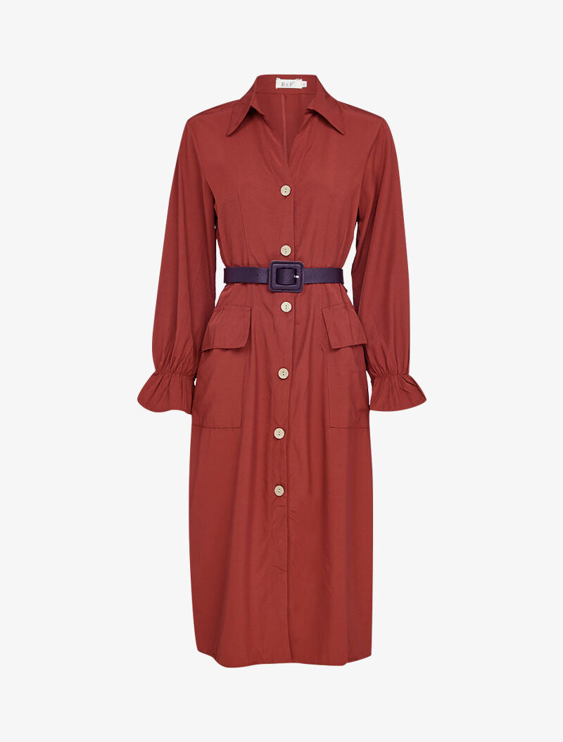 Robe chemise à ceinture simili - brique - 2