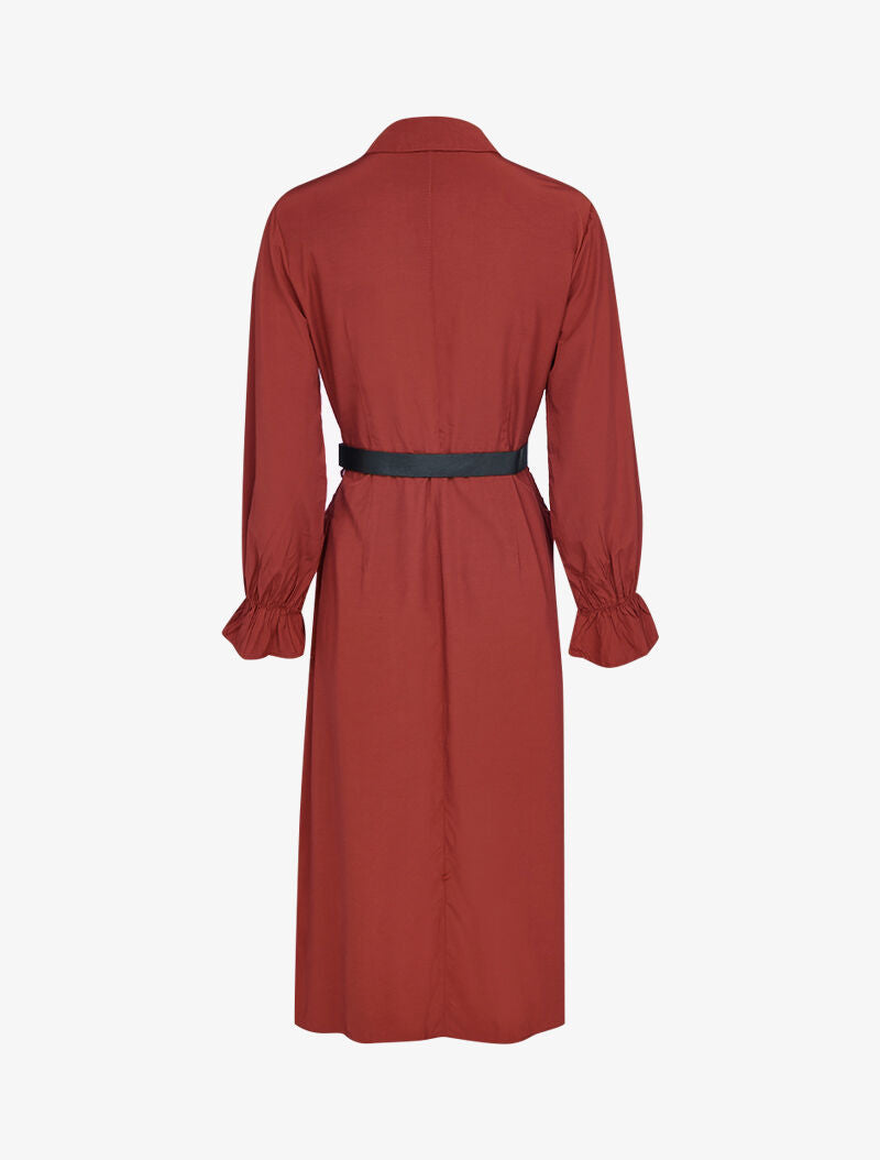 Robe chemise à ceinture simili - brique - 3