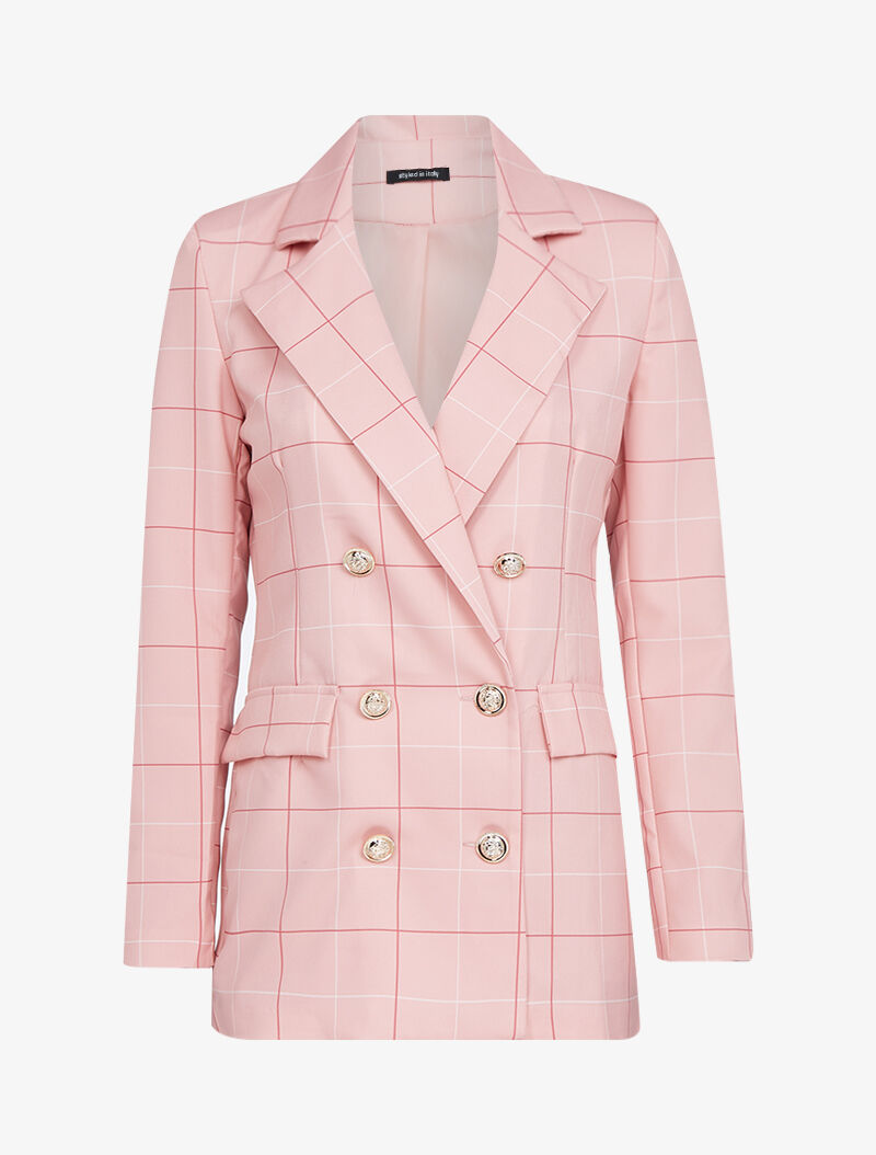 Blazer long à grands carreaux - rose - 2