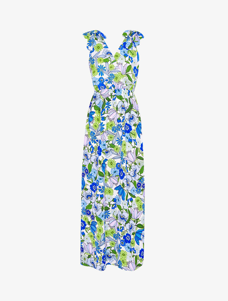 Robe longue imprimé à épaules à nouer - ecru - 3