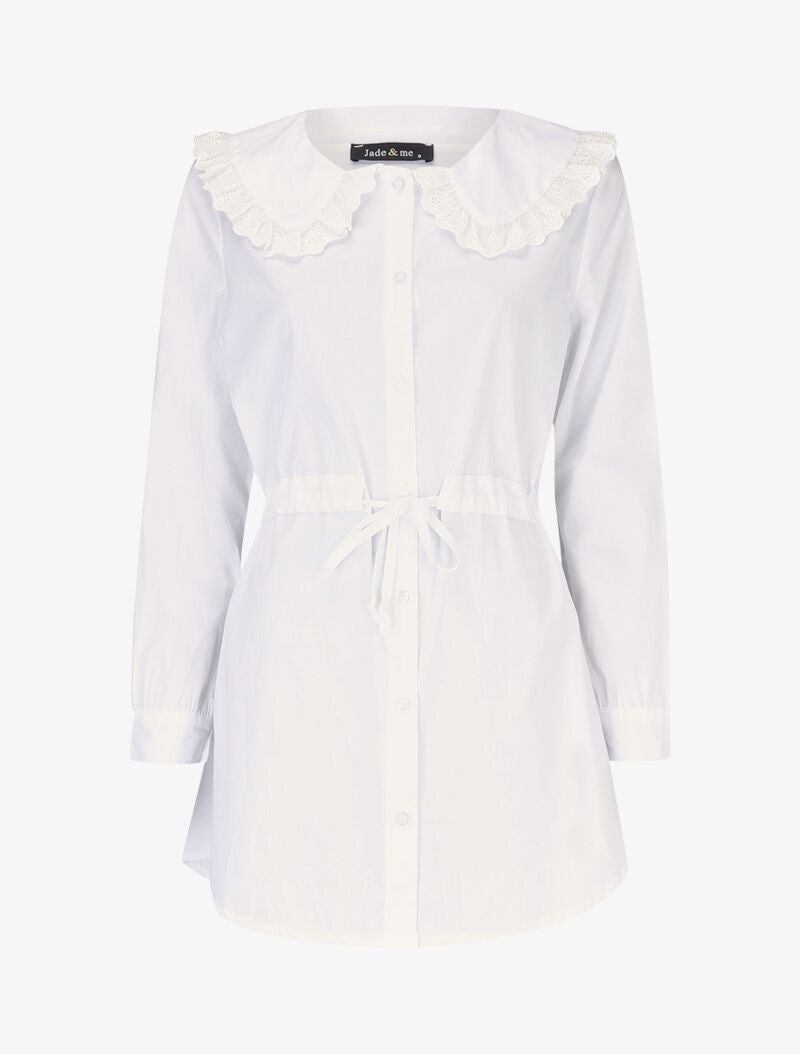 Tunique style chemise à cordon de serrage - blanc - 2