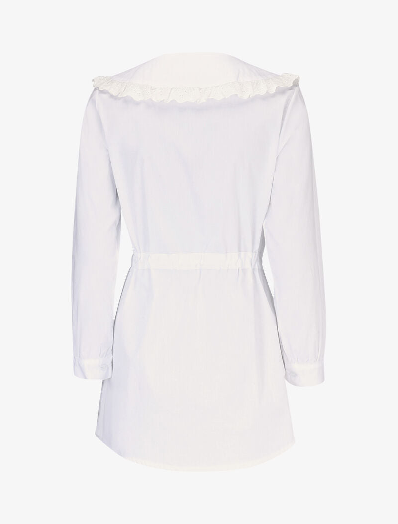 Tunique style chemise à cordon de serrage - blanc - 3