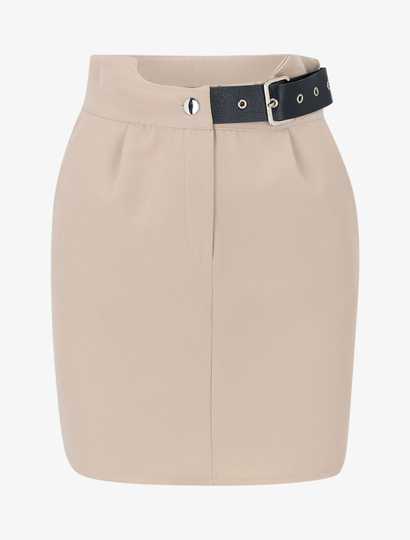 Jupe à détail effet ceinture simili - beige - 3