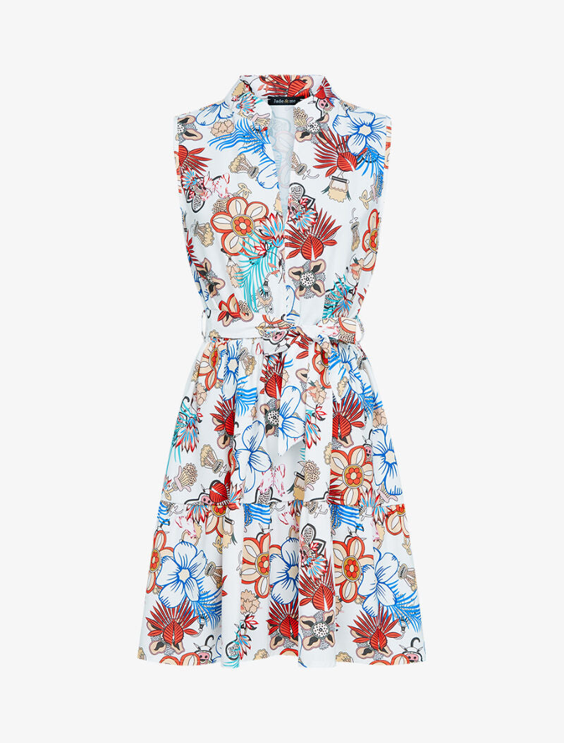 Robe patineuse à imprimé floral graphique - blanc - 1