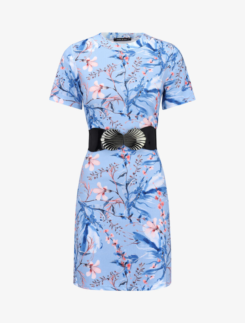 Robe côtelée à manches courtes - bleu ciel - 2