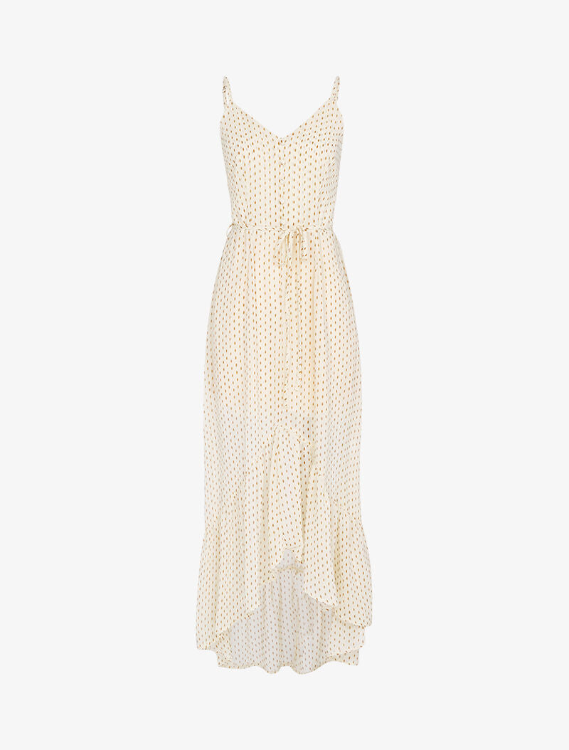 Robe longue à volant imprimé losanges - ecru - 3