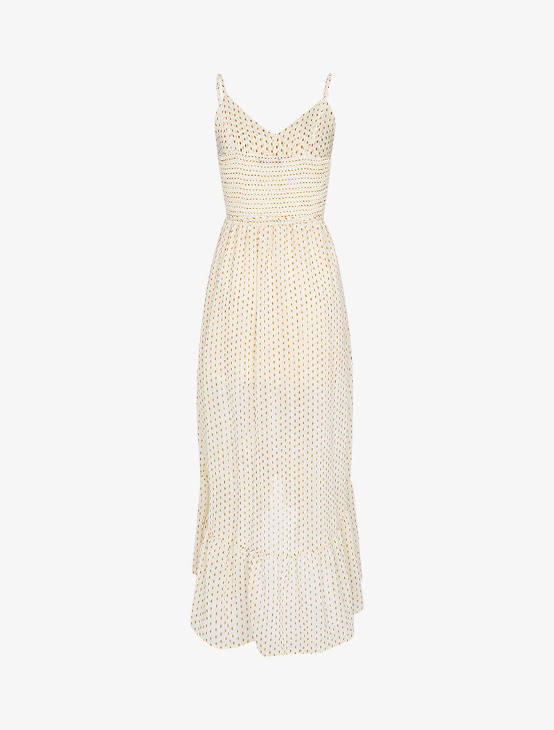 Robe longue à volant imprimé losanges - ecru - 2