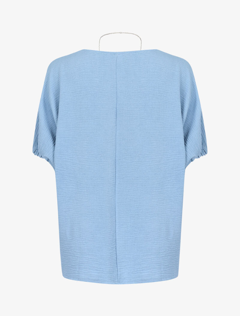 Top ample texturé avec sautoir - bleu ciel - 2