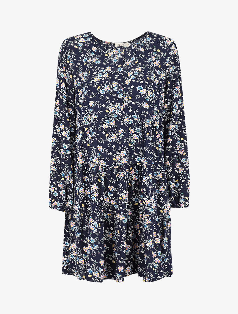 Robe trapèze à imprimé floral - marine - 1