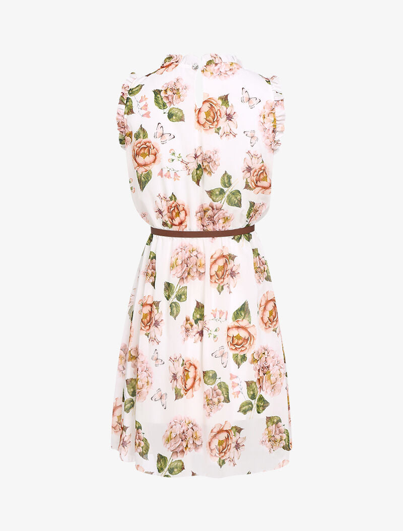 Robe imprimé fleurs à col et manches volantées - blanc - 3