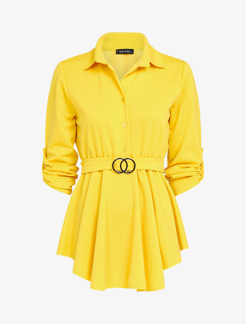 Top péplum à taille ceinturée - jaune - 1