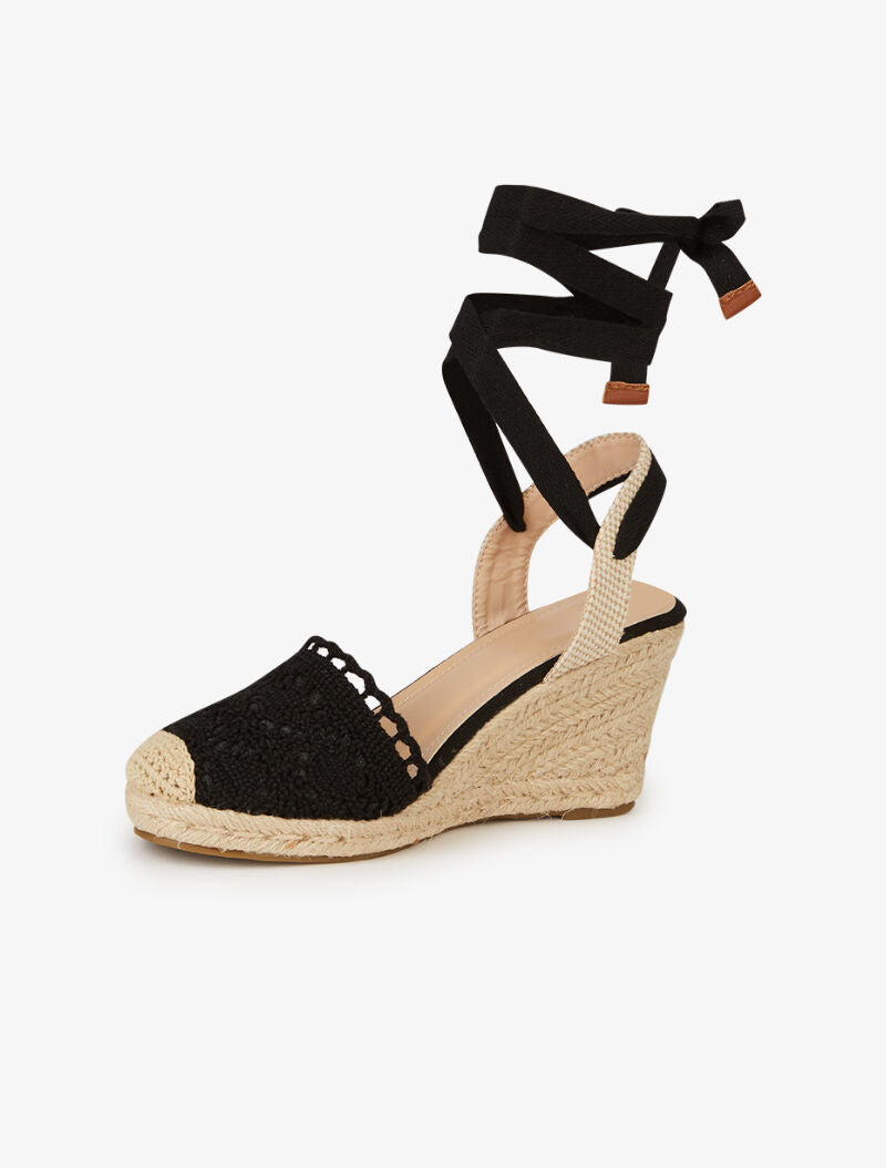 Sandales compensées en crochet - noir - 4