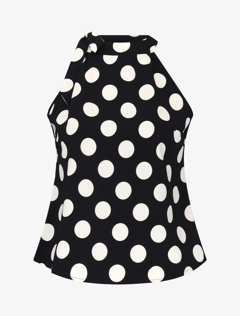Top à pois avec col à nouer - noir - 1