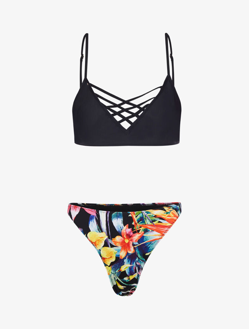 Bikini dépareillé à imprimé floral - noir - 1