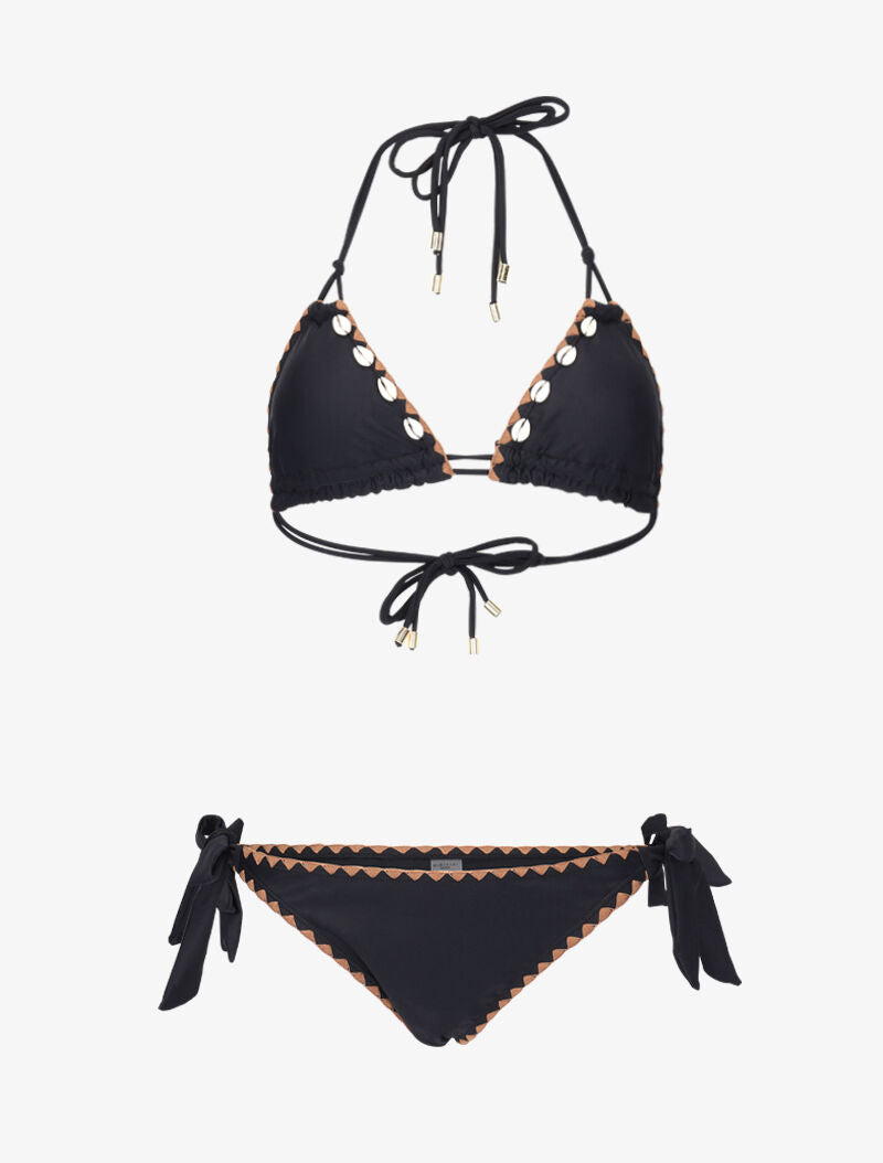 Bikini triangle empiécé coquillages - noir - 3
