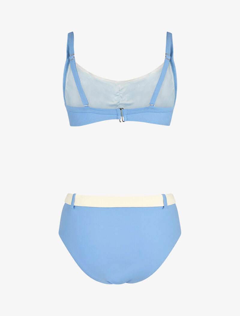 Bikini brassière et culotte montante ceinturée - bleu clair - 2