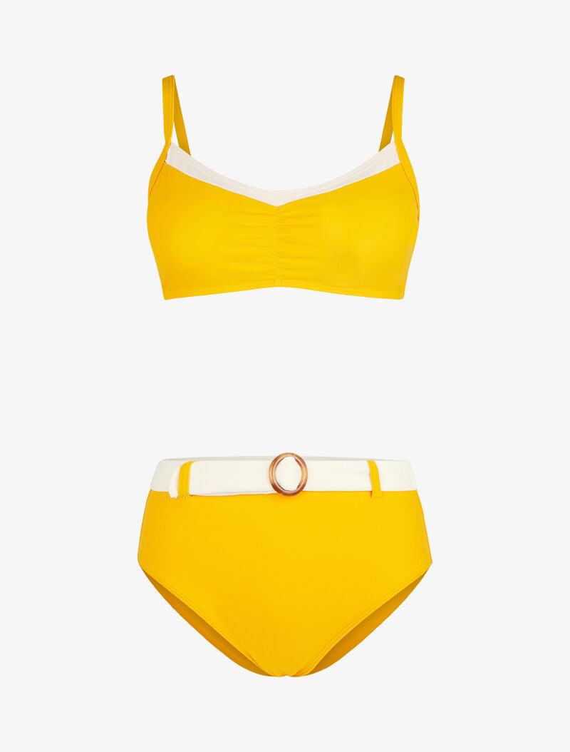Bikini brassière et culotte montante ceinturée - moutarde - 1
