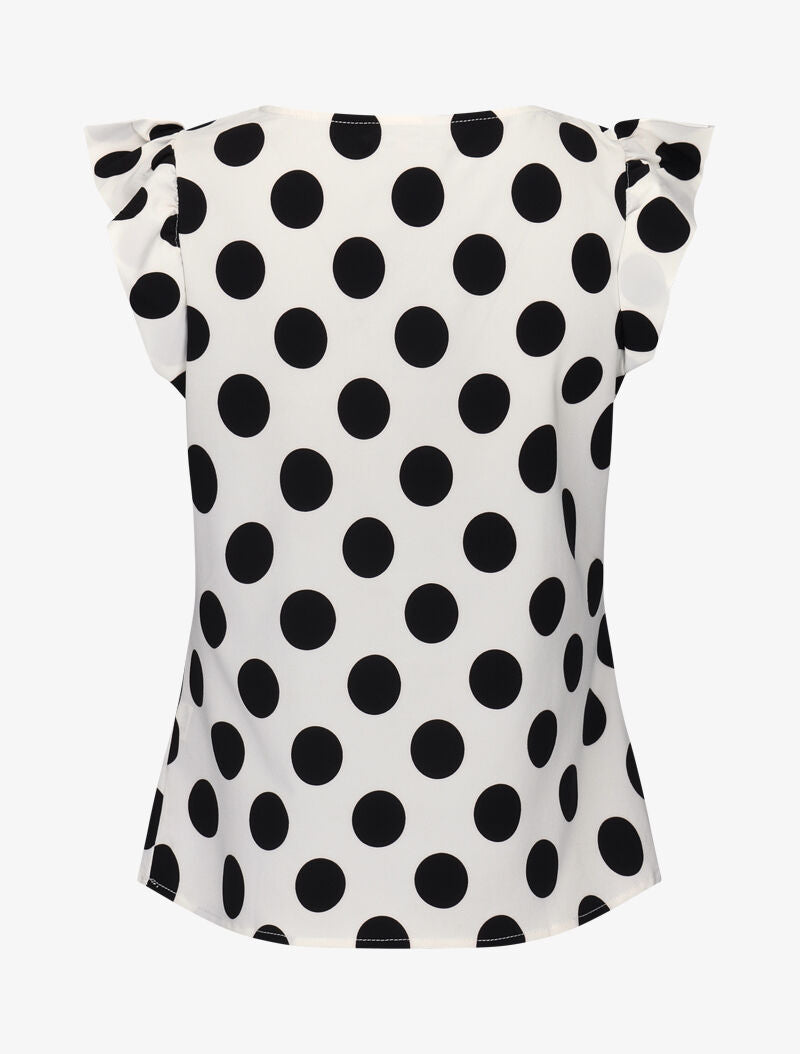 Blouse à pois à mancherons volantés - blanc - 3