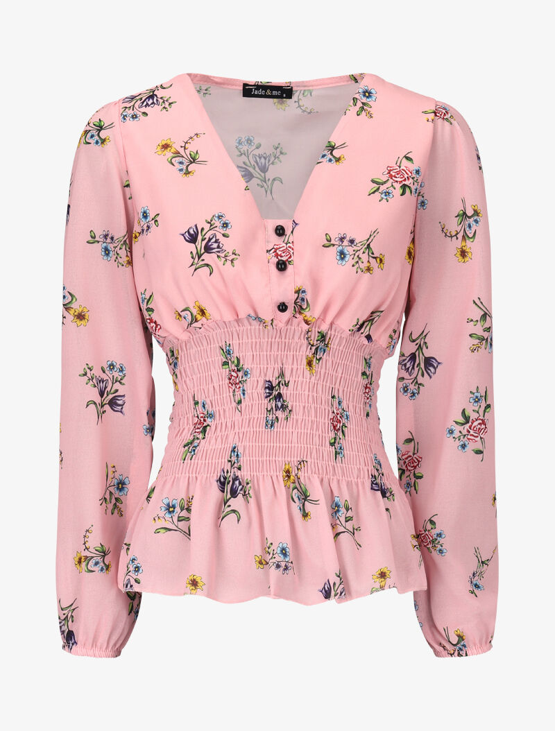 Top boule à imprimé fleurs des champs - rose - 1