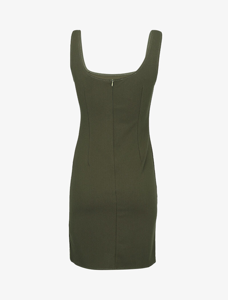 Robe basique à bord fendu - kaki - 2