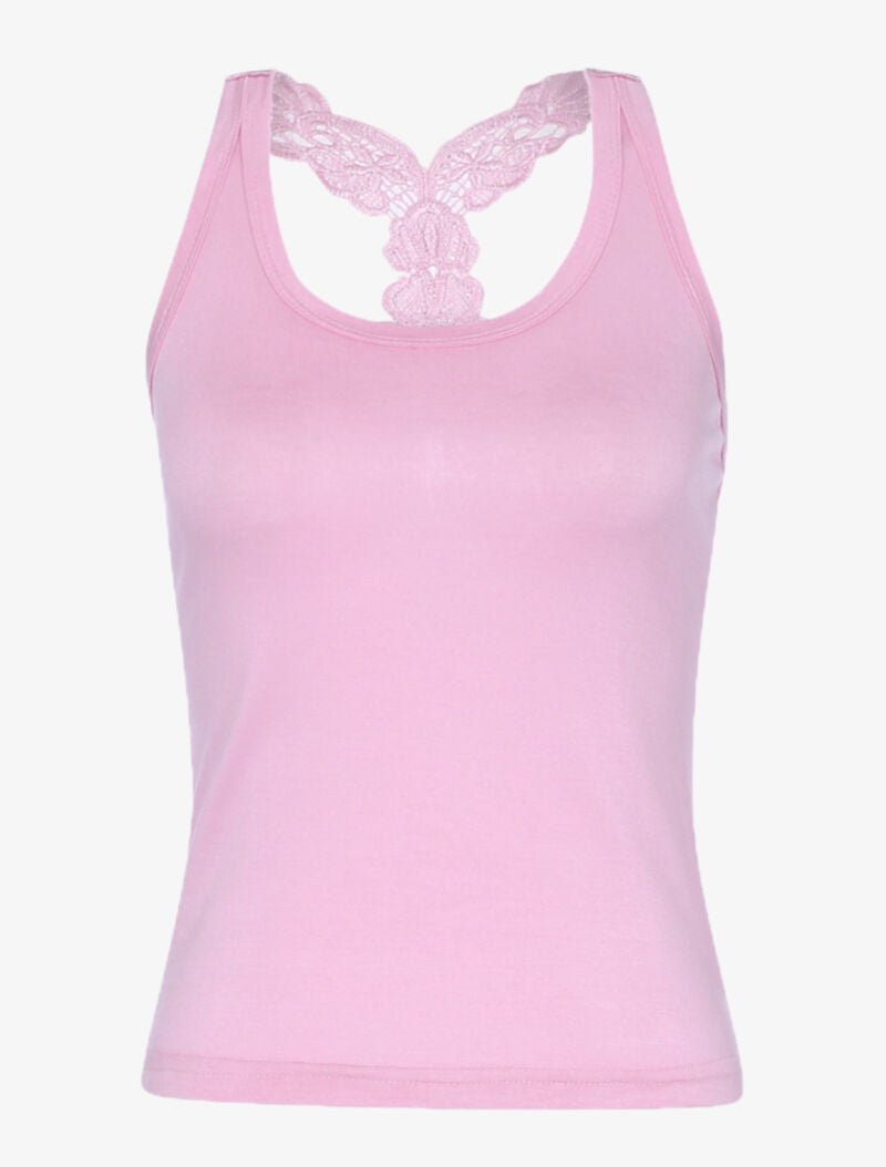 Débardeur court à dos nageur dentelle - rose - 1