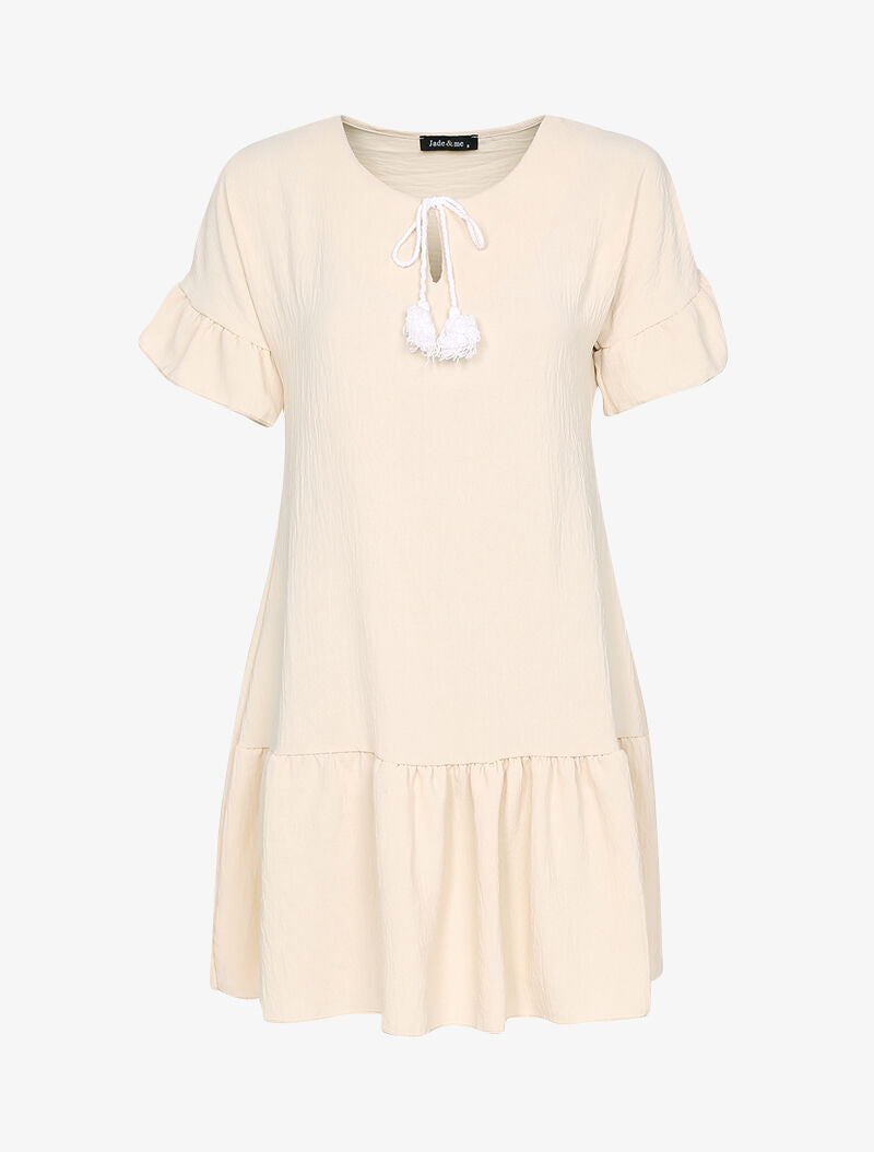Robe trapèze à volants - beige - 1