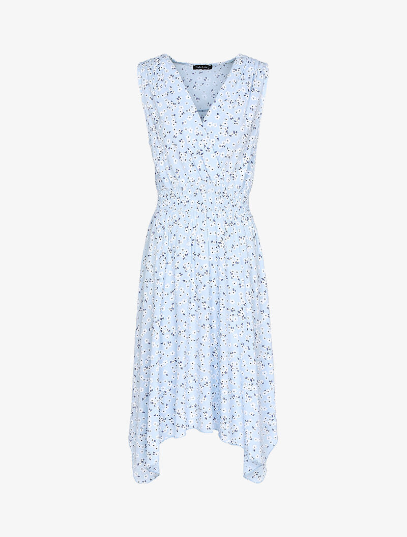 Robe fleurie à bas asymétrique - bleu ciel - 3