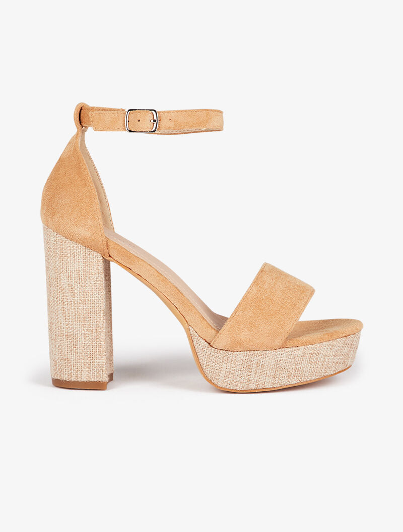Sandales à talon et bride effet toile - camel - 1